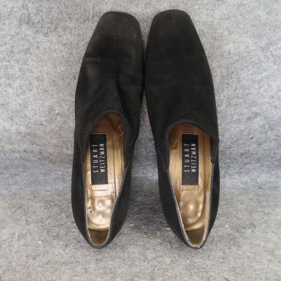 Stuart Weitzman Shoe Women 7.5 Pump Block Heel Slip On Classic Leather Black 90s - Picture 6 of 16